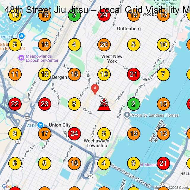 48th Street Jiu Jitsu Martial Arts School GeoGrid ranking map for Union City NJ